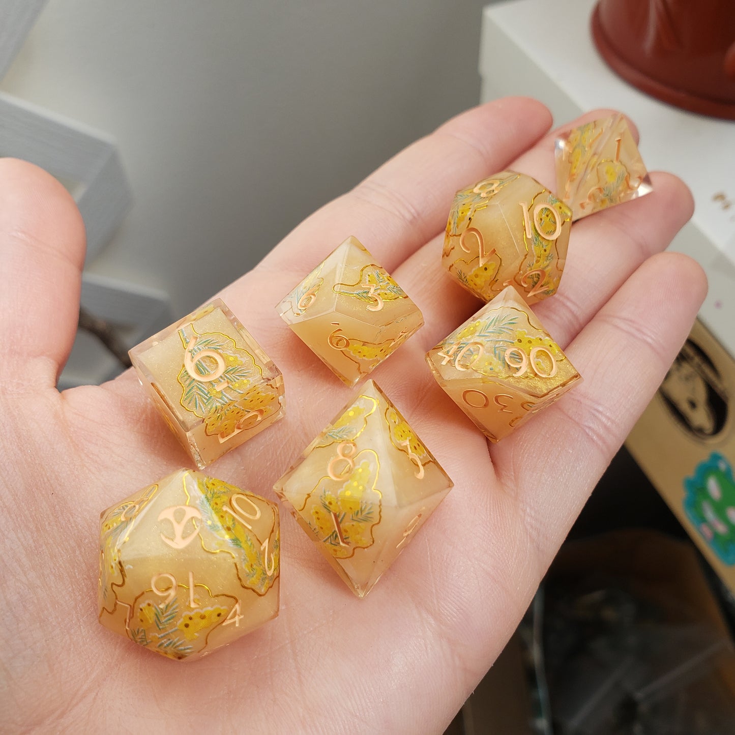 Golden Osmanthus Dice Set For Dungeons And Dragons Tabletop RPG Games (Copy)