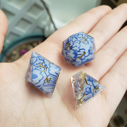 Porcelain Blue (Handpainted) Dice Set For Dungeons And Dragons Tabletop RPG Games