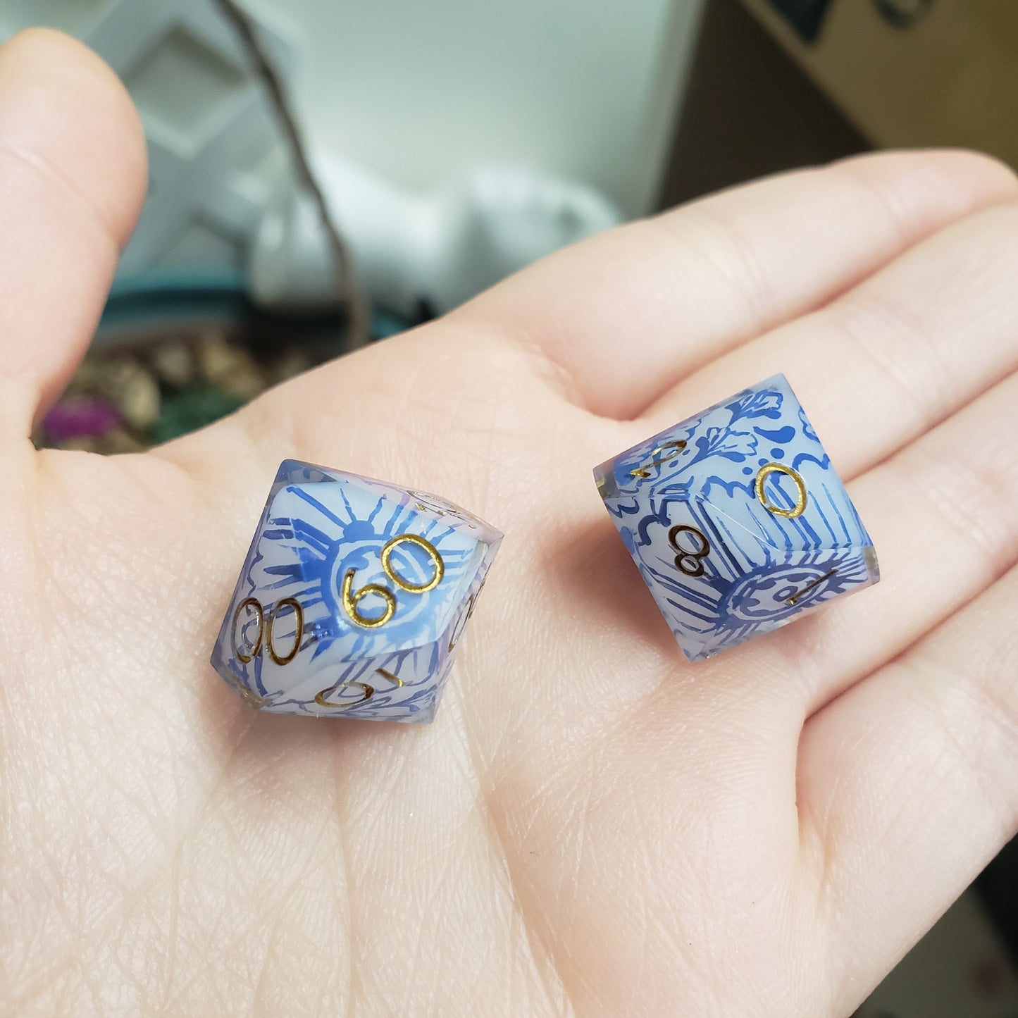 Porcelain Blue (Handpainted) Dice Set For Dungeons And Dragons Tabletop RPG Games