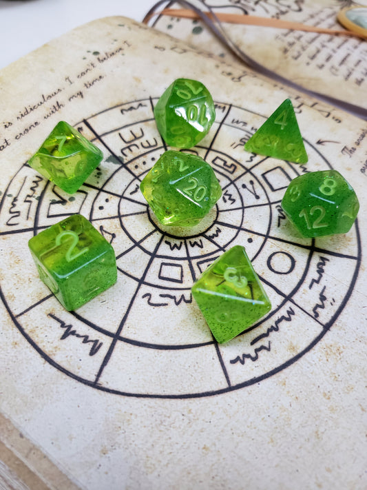 Mind Meld (Glow In The Dark Green Swirl) Dice Set For Dungeons And Dragons Tabletop RPG Games