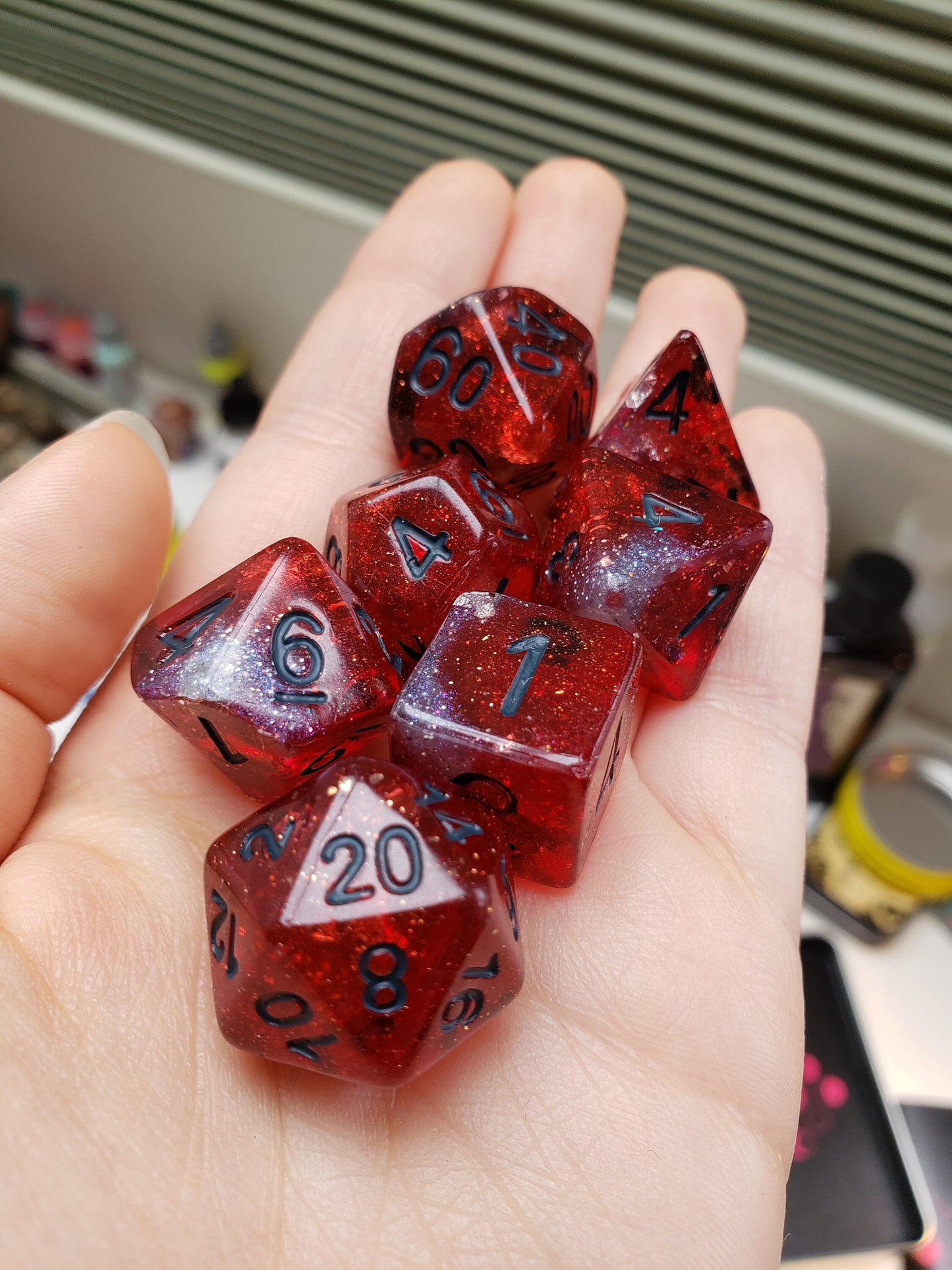 Samurai (Red And Holo Silver) Dice Set For Dungeons And Dragons Tabletop RPG Games