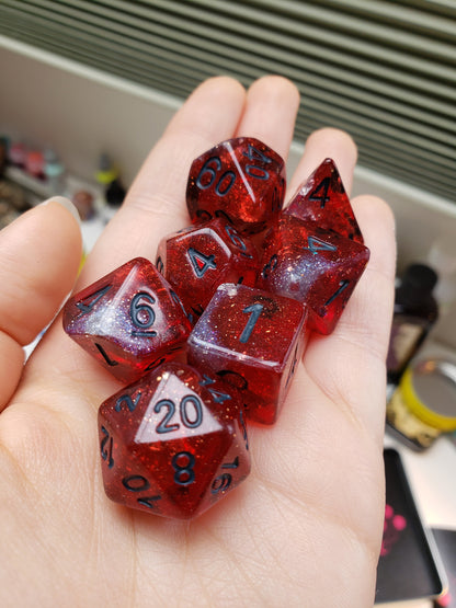 Samurai (Red And Holo Silver) Dice Set For Dungeons And Dragons Tabletop RPG Games