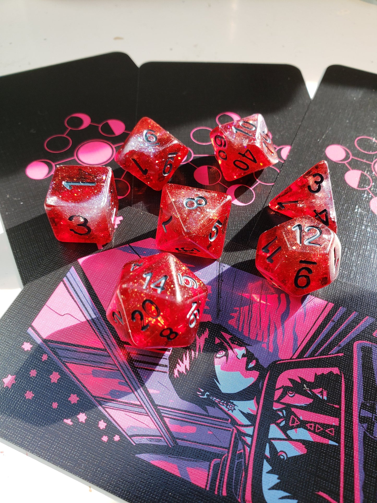 Samurai (Red And Holo Silver) Dice Set For Dungeons And Dragons Tabletop RPG Games